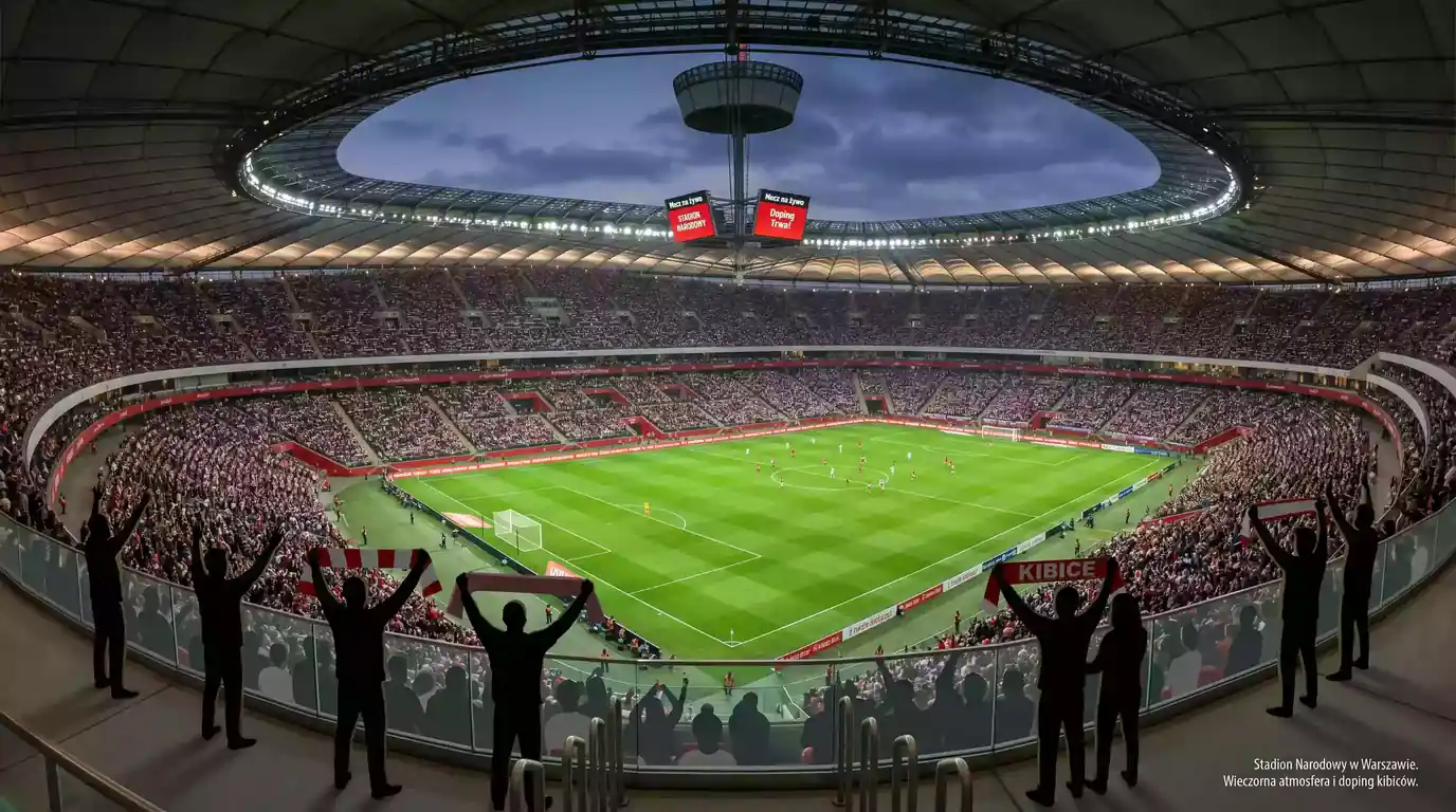 Pełne trybuny stadionu Serie A podczas wieczornego meczu ligowego